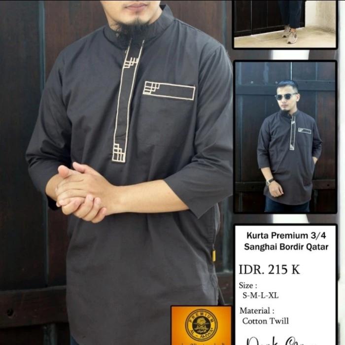 Gambar Baju Koko kurta Pakistan Al amwa lengan pendek kerah sanghai Bordir - Abu-abu, S dari Etalase Muslim Store undefined Tokopedia