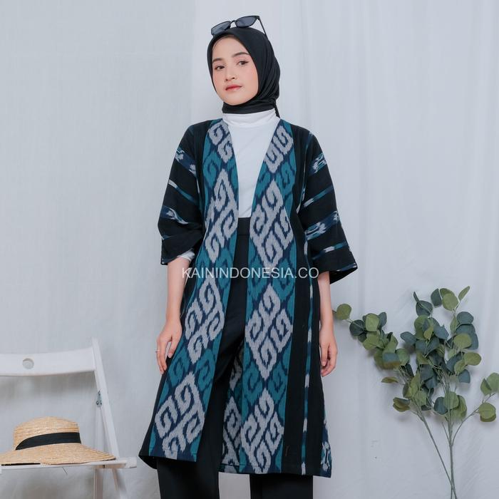 Gambar KI Outer Kimono Alesha Biru - Hijau, 12 dari KainIndonesiaCo undefined Tokopedia