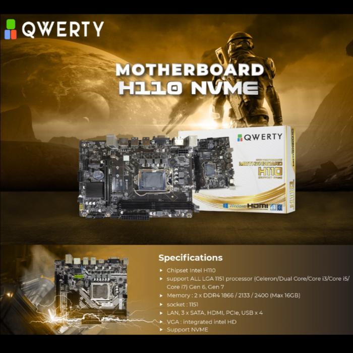 Gambar QWERTY H110 NVME Motherboard (DDR4, LGA 1151) dari Tetra Computer undefined Tokopedia