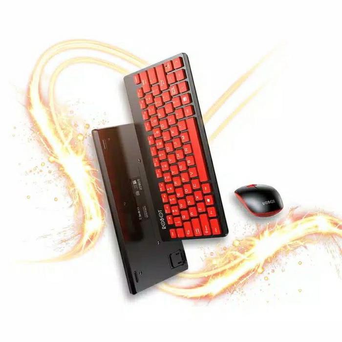 Gambar Keyboard Mouse ROBOT KM3000 Portable Mini Wireless Combo - Hitam Merah dari Firstcomcell Pondok Rajeg undefined Tokopedia