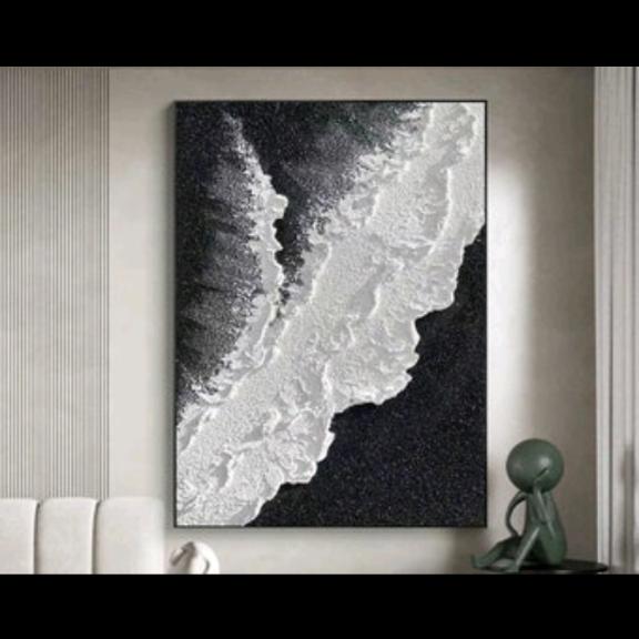 Gambar lukisan abstrak hitam putih plus frame - c5, 60x90 cm dari nurilaa art undefined Tokopedia