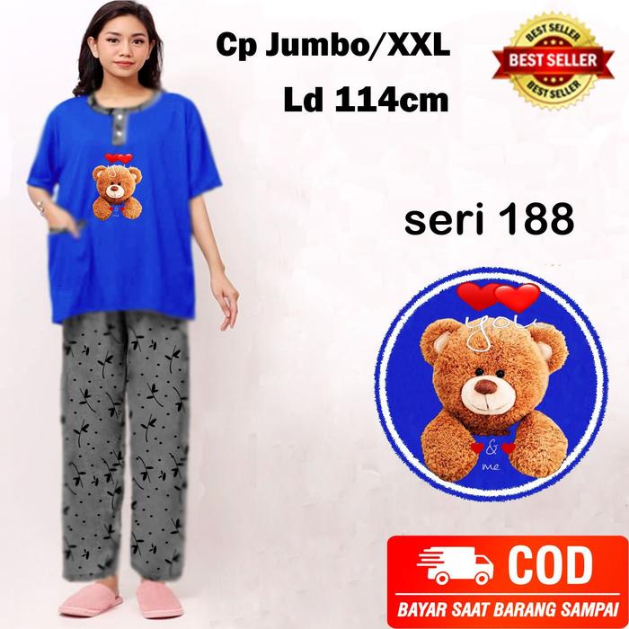 Gambar BAJU TIDUR WANITA CELANA PANJANG LENGAN PENDEK/CP XXL (COD) SR 188 - Biru, XXL dari LOOK LOOK undefined Tokopedia