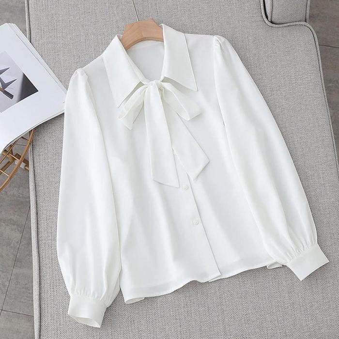 Gambar Blouse Wanita Lengan Panjang Baju Polos Kekinian/Atasan Kerja Kasual - Broken White dari DAN&DAN undefined Tokopedia