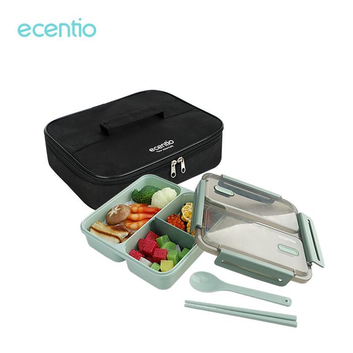 Gambar Ecentio 1100ml 3 grid Tas Bekal lunch box Set 3 in 1 - hijau set hitam dari Dilonk Clan undefined Tokopedia