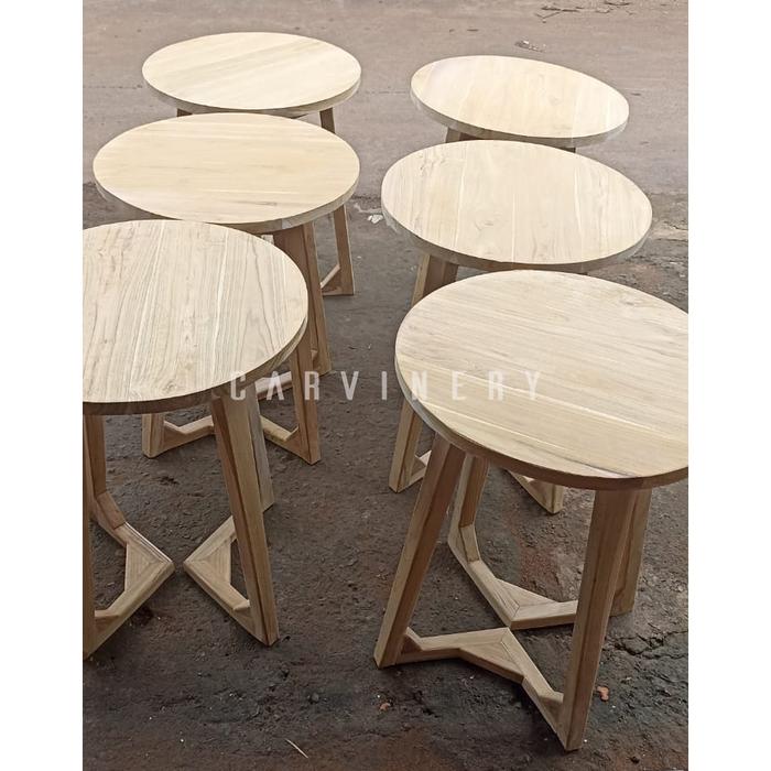 Gambar Meja Makan Bundar Minimalis Kayu Jati, Meja Bulat Cafe Kaki V Murah - Diameter 70 dari Carvinery undefined 5 Tokopedia