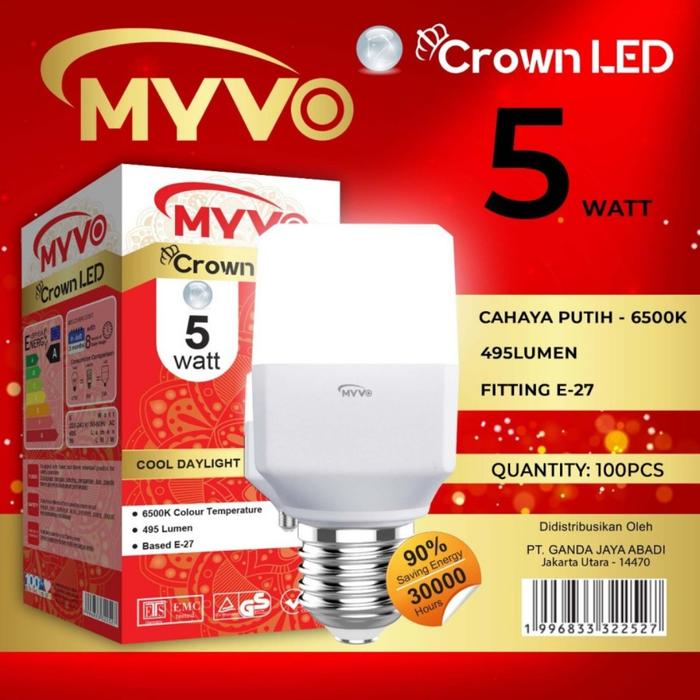 Gambar Lampu LED Myvo Crown Kotak 5 watt/10 watt/15 watt/20 watt/30 watt/40W - 5 watt dari HAPIMART ID undefined Tokopedia