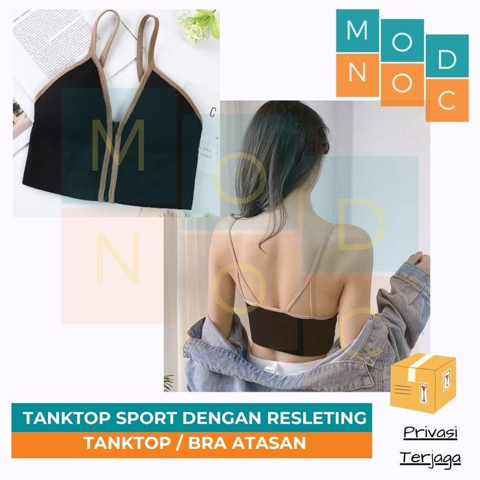 Gambar Tank Top Sport Bra Dengan Resleting - Bralette Push Up Kamisol Wanita - Hitam dari Modnoc Store undefined Tokopedia