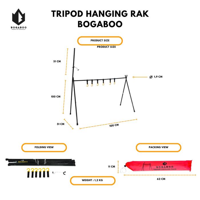 Gambar BOGABOO Tripod Hanging Rack - Gantungan Trypod ALat Camping - Rak Cant - 100x100merah dari Aycamp undefined Tokopedia