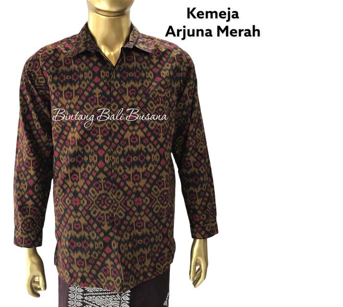 Gambar Kemeja Endek Bali Katun Pria Lengan Panjang Arjuna Merah - ARJ Merah, L dari Bintang Bali Busana undefined 5 Tokopedia