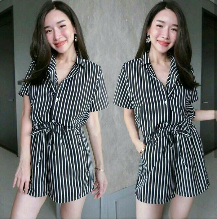 Gambar JS Striped Hitamia [Jumpsuit Overall 0117] TIS - Hitam dari SuperModel New Generation undefined Tokopedia