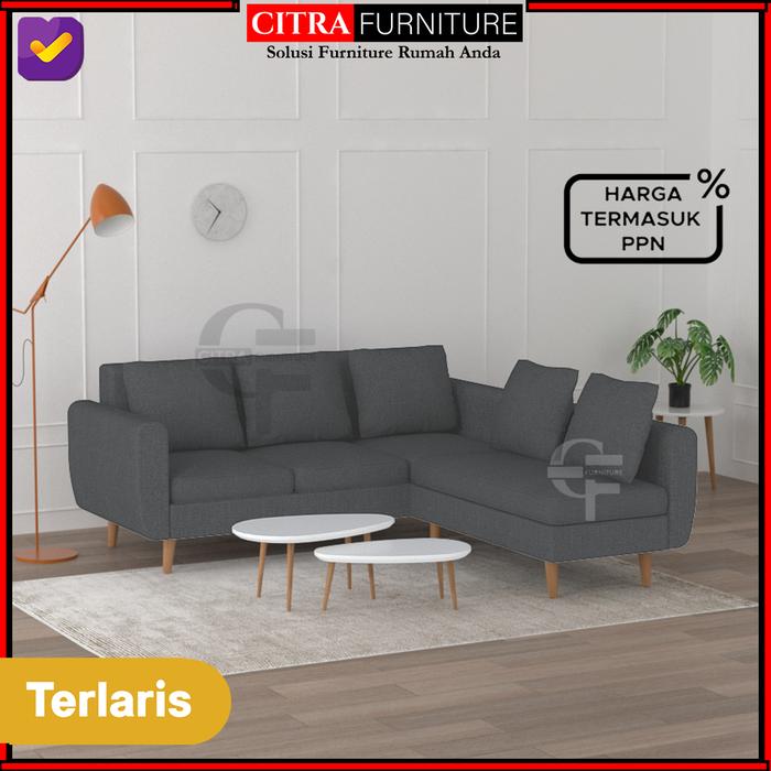 Gambar Foto Produk Sofa Minimalis L Putus Retro | Scandinavian| Vintage|mocca - Dark Grey dari Citra furniture undefined Tokopedia