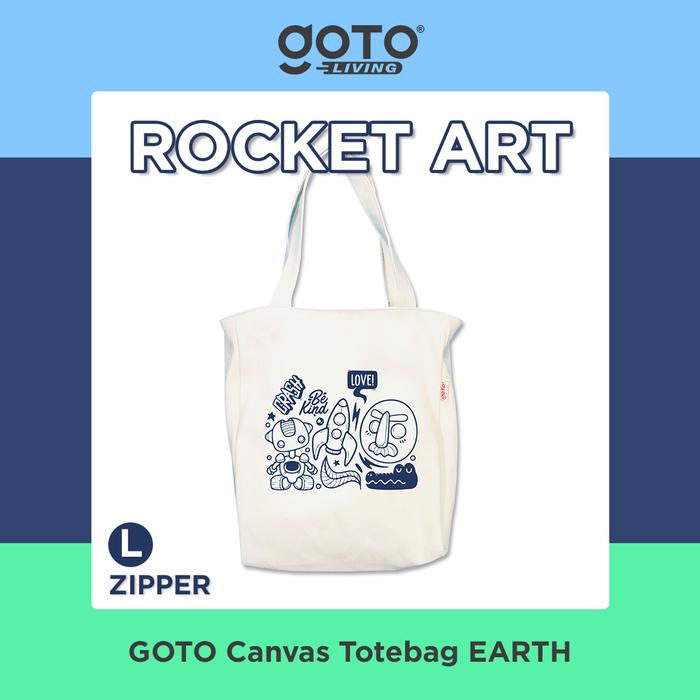 Goto Earth Totebag Tas Jinjing Kuliah Tote Bag Resleting Pria Wanita L  ROCKET ART