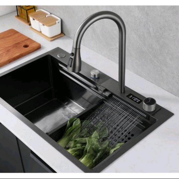 Jual KITCHEN SINK BLACK 7545 / LUXURY SINK LENGKAP KRAN TARIK