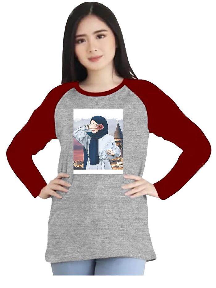 Gambar Kaos Atasan Wanita Lengan panjang M71/Kaos raglan Wanita hijab city - marun, XXL dari WL Fashion store undefined Tokopedia