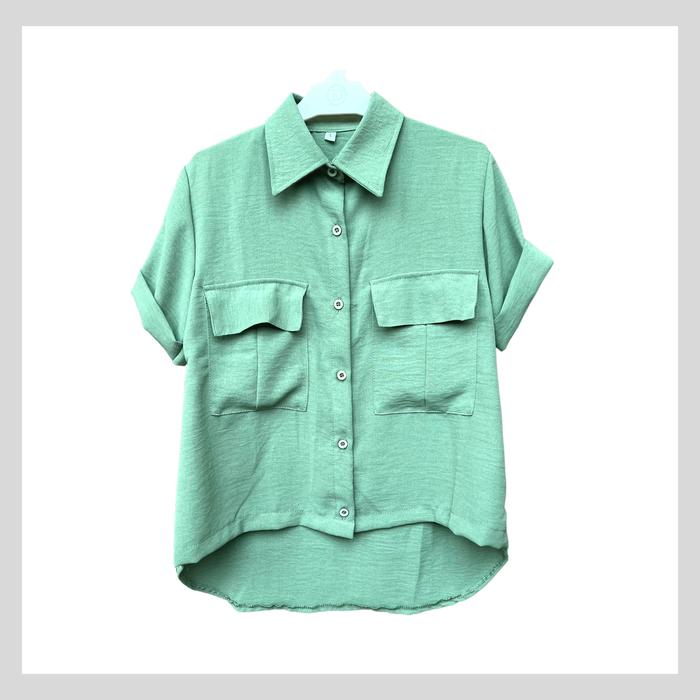 Gambar Blus Kemeja Fashion Anak Perempuan Lengan Pendek Usia 6-15 Tahun - Hijau BlusPdk24, M dari Kimchan Shop undefined Tokopedia