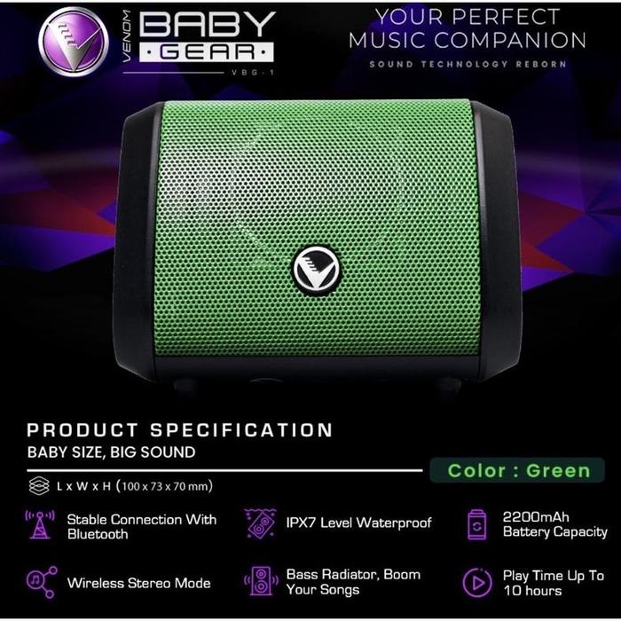 Gambar HOT PROMO!!! Speaker Bluetooth VENOM BABY GEAR VBG-1 - Hijau dari Maiara shoop undefined Tokopedia