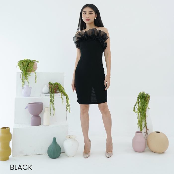 Gambar Ruffle Bodycone Dress Organza Fini Elegant Sale - Black dari Outfit ID Official undefined Tokopedia