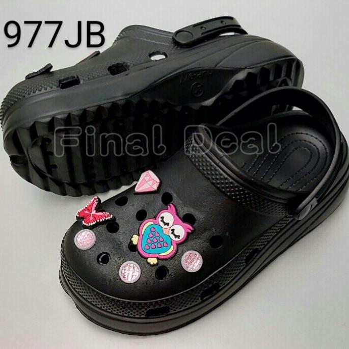 Gambar Sandal Kodok Jibbitz Classic BaeClog,Sendal Baim Platform Wedges Crocs - Hitam, 39 dari Final Deal undefined Tokopedia
