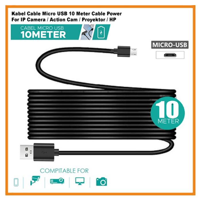 Gambar Kabel Cable Micro USB 10 Meter Cable Power for CCTV / Action Cam / HP - Hitam dari flashdevice undefined Tokopedia