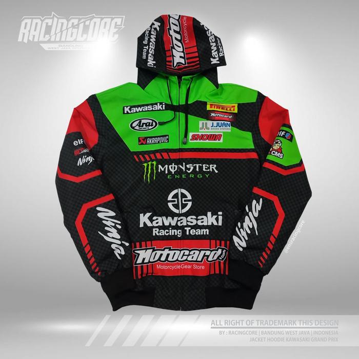 JAKET HOODIE TASLAN WATERPROOF KAWASAKI NINJA JAKET PRIA WP BISA CUSTOM  NAMA UNISEX READY STOK, S