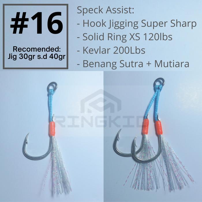Gambar Assist Hook Benang Sutra For Jig 30gr sd 150gr White/ Jigging Fishing - #16 Jig30-40, Single Hook dari Ringkid Store undefined Tokopedia