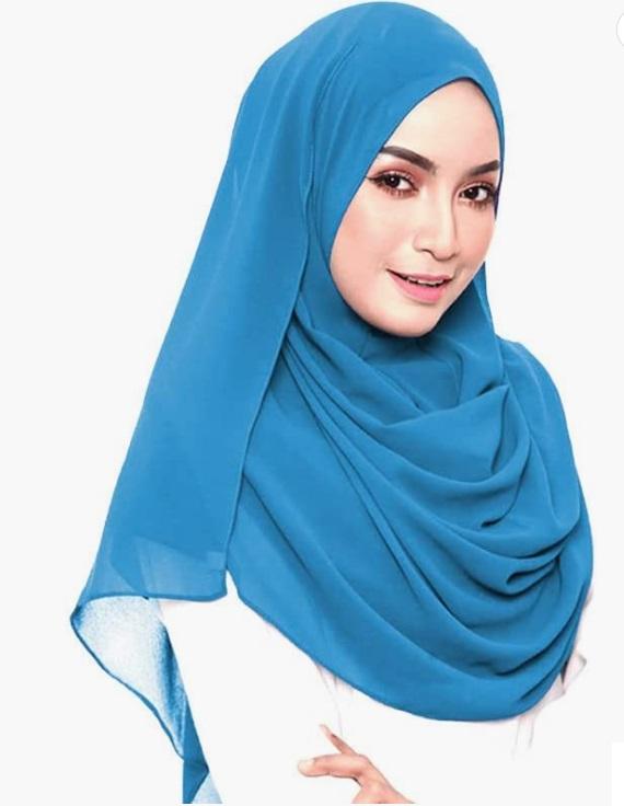Gambar Pashmina arabian chiffon sifon 150 x 75 cm hijab bahan adem dingin - blue cardigan dari Cutiezz shop undefined Tokopedia