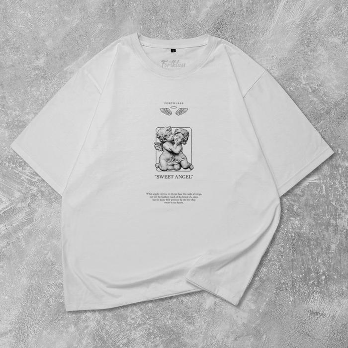 Gambar Kaos Oversize SWEET ANGEL T-Shirt Cowo Premium Kaos Big Size Pria Panjang Lembut - Putih, XXL dari Fortklass undefined Tokopedia