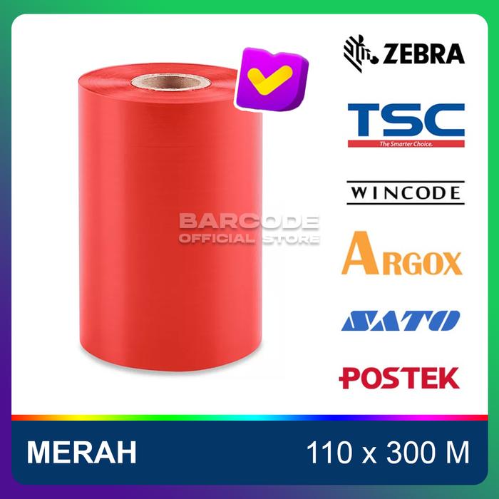 Promo Ribbon Barcode 110 x 300 Meter Premium Wax Red/Merah 110x300 M ...