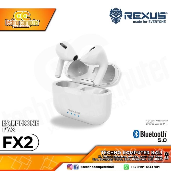 Gambar EARPHONE TWS REXUS FX2 Bluetooth - Gaming Earphone - White dari Techno Computer Bali undefined Tokopedia
