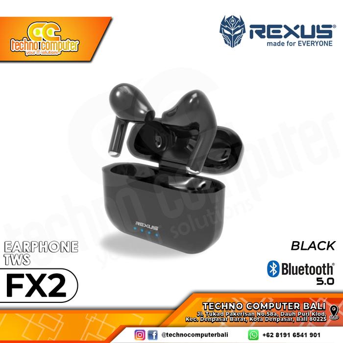 Gambar EARPHONE TWS REXUS FX2 Bluetooth - Gaming Earphone - Black dari Techno Computer Bali undefined Tokopedia