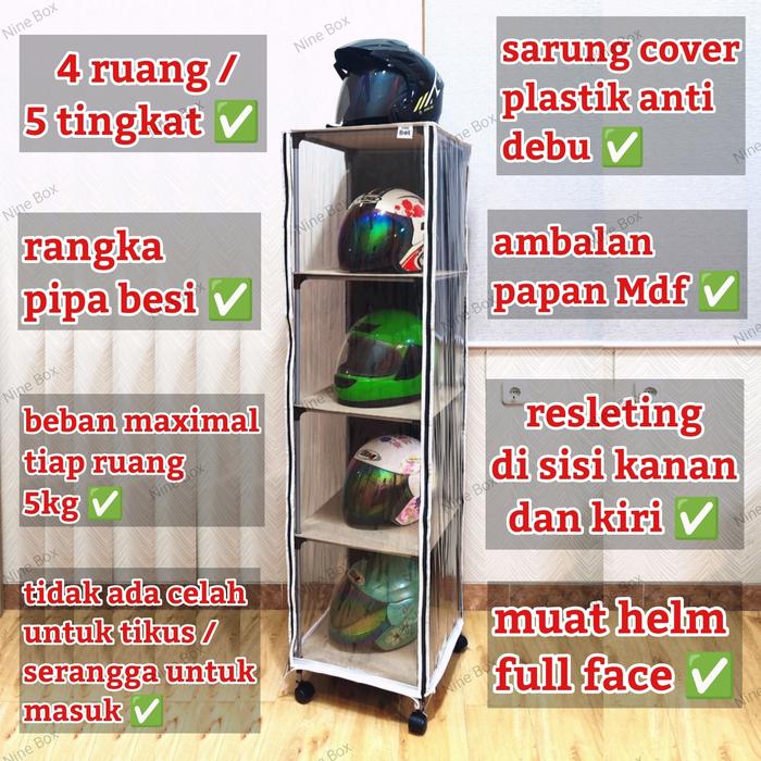 Gambar Nine Box Rak Lemari Helm 4 Ruang Anti Debu Air Serangga / Rak Helm cover / Rak susun / Rak lego / Rak Display 4 Ruang / rak mainan 4 ruang - Hitam dari NINE BOX STORE undefined Tokopedia