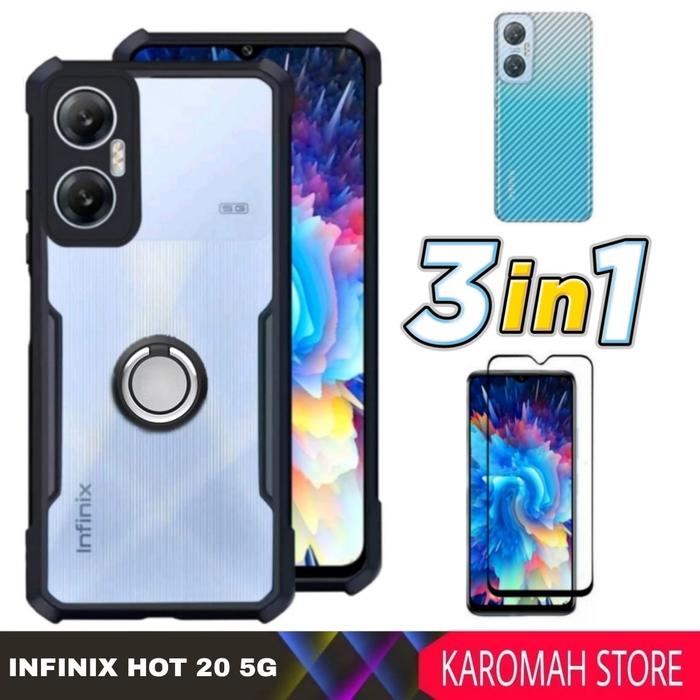Gambar PAKET 3 INC 1 CASE INFINIX HOT 20 5G 2022 shockproof RINGK - INFINIX HOT 20, Hitam dari Karomah Store002 undefined Tokopedia