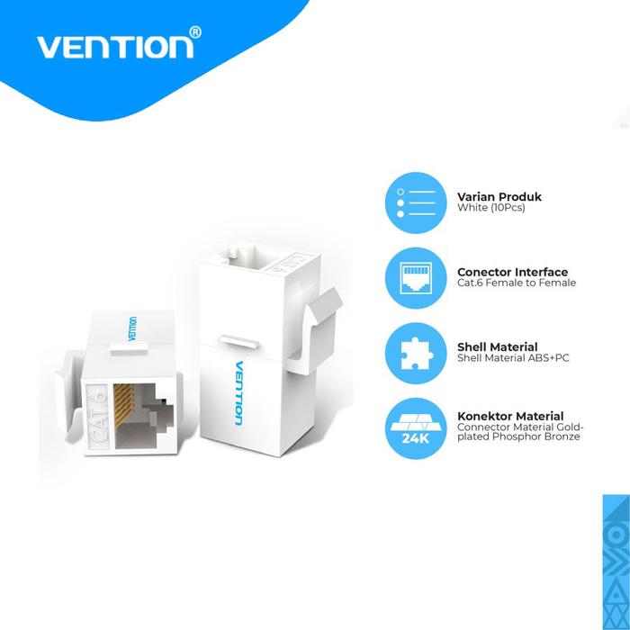 Gambar Vention Barrel Konektor RJ45 Cat.6 Keystone Inline Coupler - White, 1pcs dari Rans-Tekno undefined Tokopedia