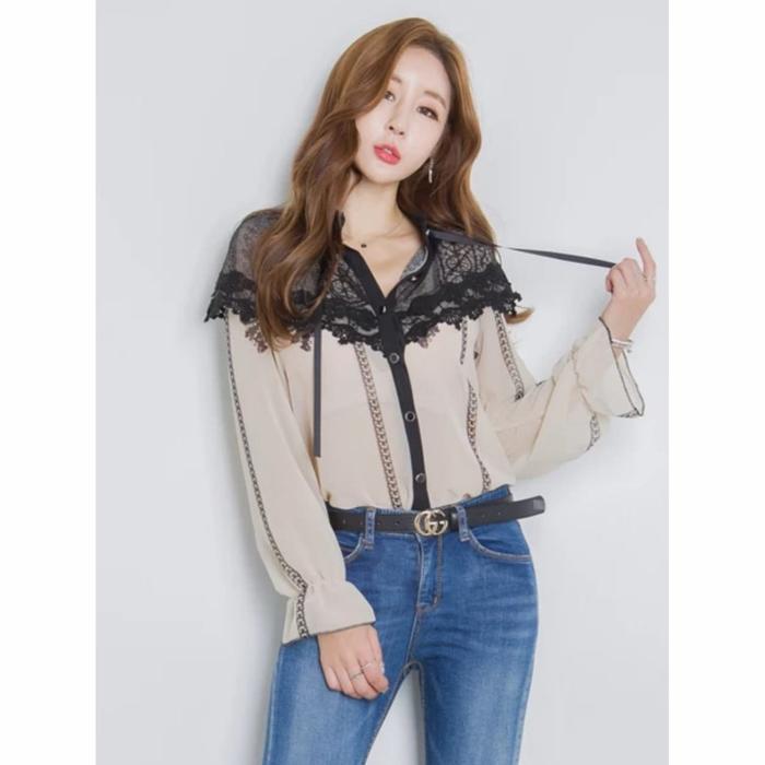Gambar Atasan Blouse Iimor Lace/Blouse Wanita Import Fashion Korea Terbaru - Broken White dari Dewi Id undefined Tokopedia