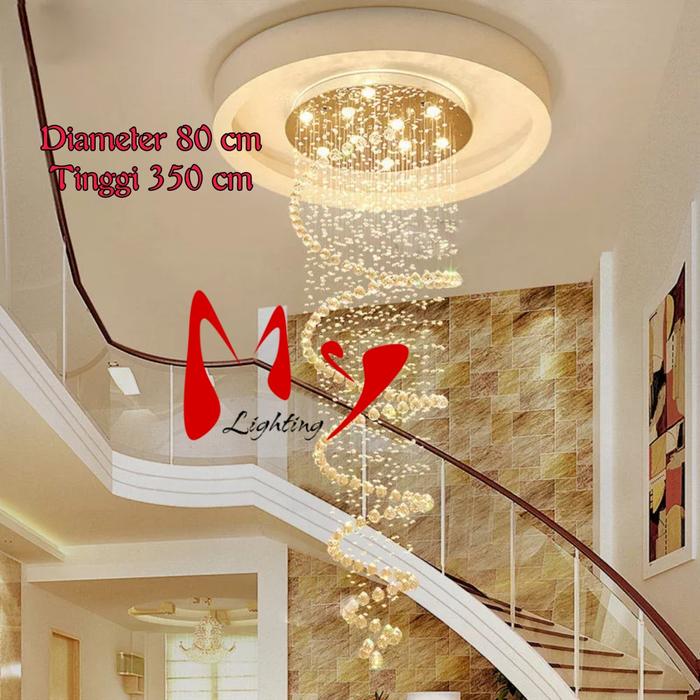 Gambar Lampu Plafon Full Kristal Model Spiral Diameter 80cm Tinggi 350cm - LED Putih dari My Lighting undefined Tokopedia