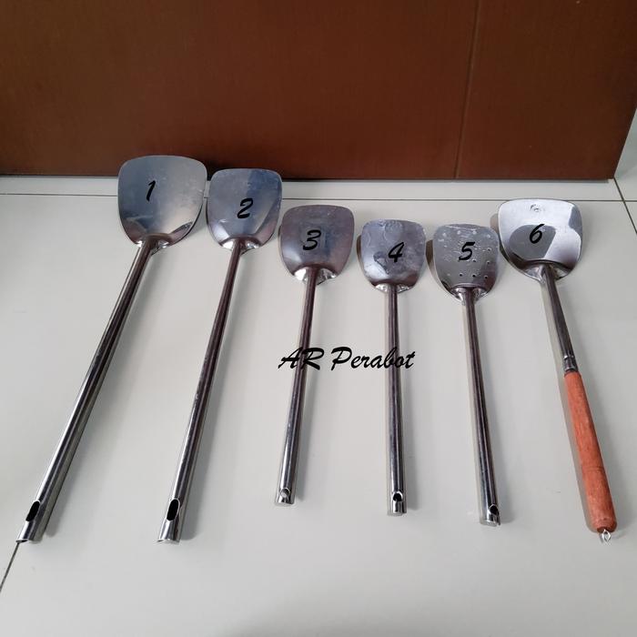 Gambar Sodet Stainless Gagang Langsung / Kayu Spatula Alat Penggoreng Murah - NO.4 dari AR Perabot Bekasi undefined Tokopedia