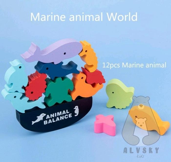 Gambar MAINAN EDUKASI ANAK / MAINAN KESEIMBANGAN / WOODEN ANIMALS BALANCE - MARINE ANIMAL dari ALVSKYKIDS undefined Tokopedia