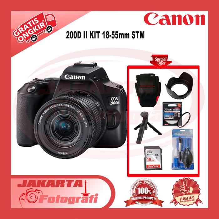 Canon EOS 200D Mark II KIT 18-55mm IS STM DSLR Camera Black Garansi Body  Only, STANDARD BOX