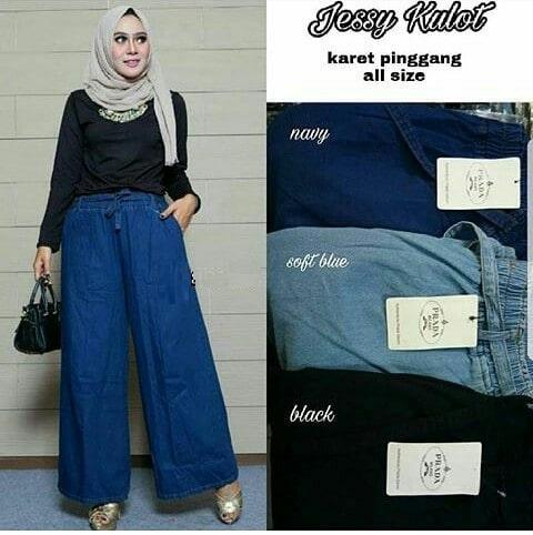 Gambar Baby Talk Club Jessy Kulot Jeans Jumbo Celana Kulot Panjang Wanita - Black dari Baby Talk Club undefined Tokopedia