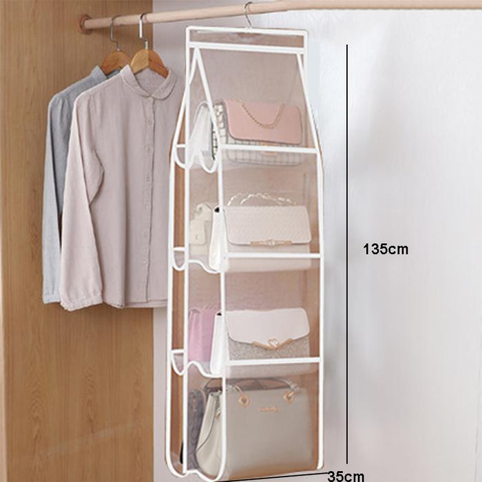 Gambar Dejavu Rak Gantung Tas 6/8 Sekat Tempat Penyimpanan Mika Gantungan Tas Storage Bag Anti Debu HDK301 - Putih, 6 Petak dari Dejavu_NEW undefined Tokopedia