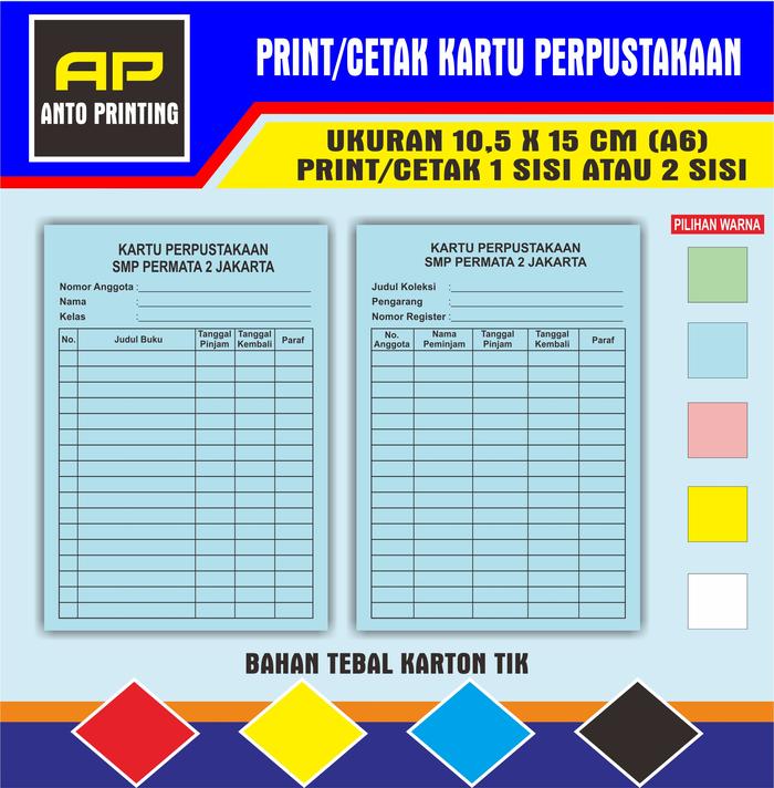 Gambar PRINT/CETAK KARTU PERPUSTAKAAN SD/SMP/SMA/UNIVERSITAS/UMUM UKURAN A6 - Biru Muda dari ANTO PRINTING undefined Tokopedia