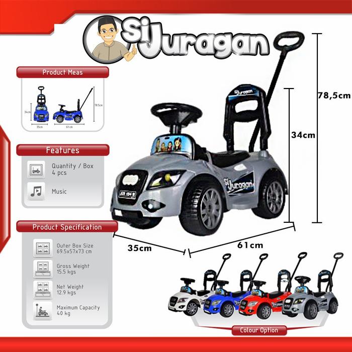 Gambar Mobil dorong mainan anak si juragan ride on music - Silver, packing buble dari Mskids toys26 undefined Tokopedia