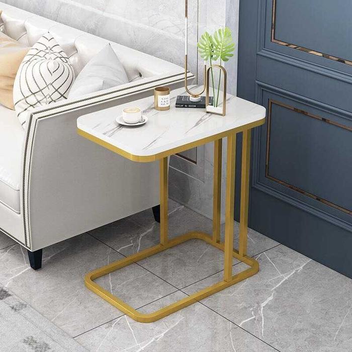 Gambar Side Table Meja Sofa Minimalis Modern Marble Meja Samping Singgle Lyer - Gold White dari BMA MART undefined Tokopedia