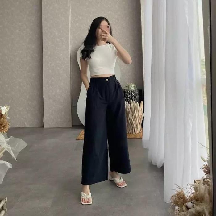 Gambar Celana kulot Fashion Celana Wanita Casual / Kulot Linen Wanita / Celan - Hitam, M dari TASZKA STORE undefined Tokopedia