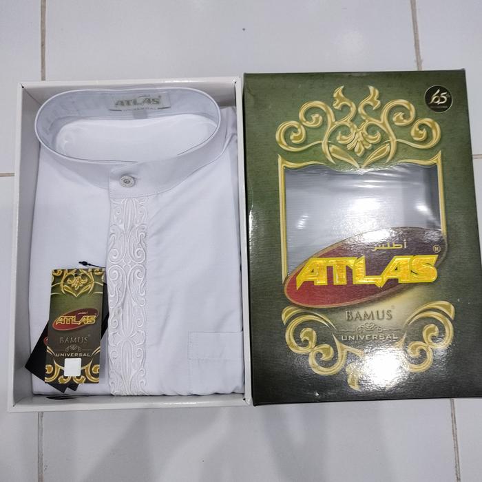 Gambar BAJU KOKO ATLAS LENGAN PANJANG GROSIR - BAJU MUSLIM ATLAS -BAMUS ATLAS - Putih, S dari grosir fashion pria_NEW undefined Tokopedia