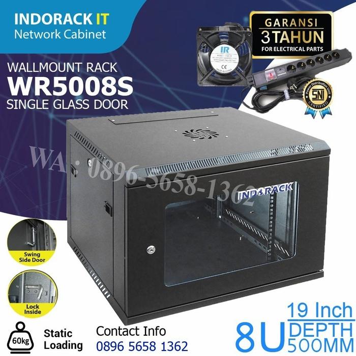 Promo Wallmount Rack INDORACK Single Door Rack Server 8U 500mm WR5008S ...