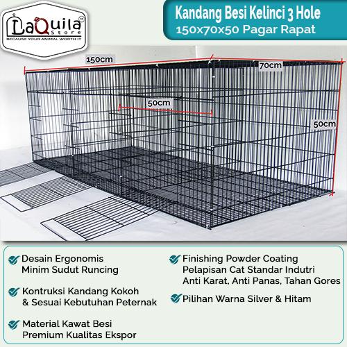 Gambar Kandang Kelinci Galvanis 3 Hole Full Rapat - 150x70x50, Hitam dari Laquila Store undefined Tokopedia