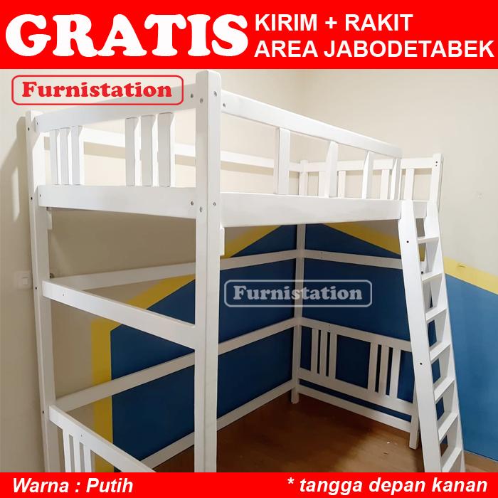 Gambar Ranjang Tingkat TANPA Meja Belajar Kerja / Tempat Tidur Susun 1 orang - Putih dari Furnistation Official undefined Tokopedia