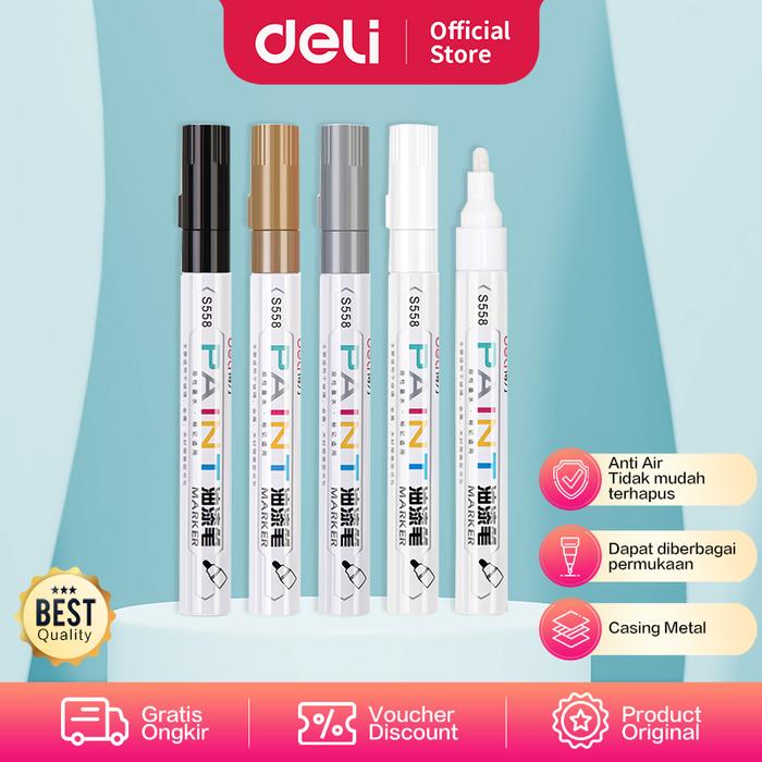 Gambar Deli Permanent Paint Marker Spidol Permanen Anti Air Multifungsi S558 - Hitam dari Deli Stationery Indonesia undefined Tokopedia
