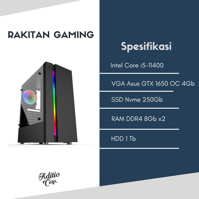 Jual PC Rakitan Gaming (i5-11400/ GTX 1650/ 16Gb/ SSD Nvme 250Gb